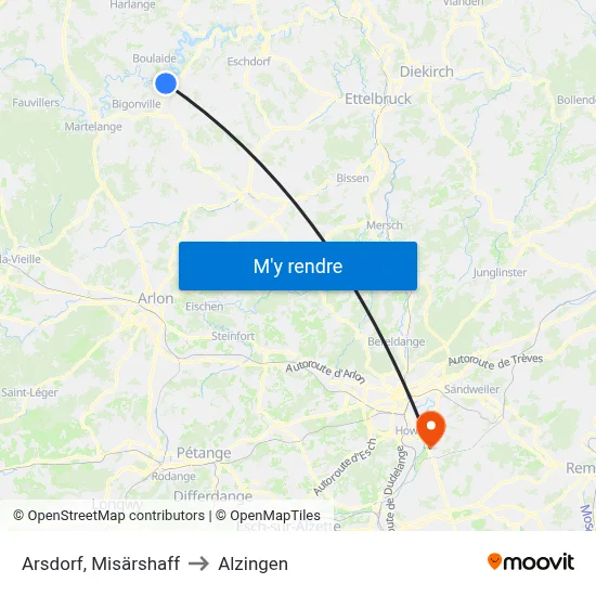 Arsdorf, Misärshaff to Alzingen map
