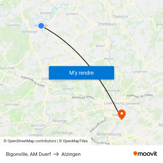 Bigonville, AM Duerf to Alzingen map