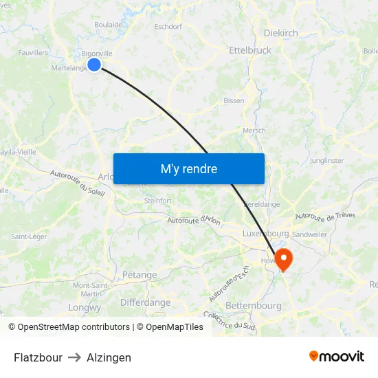 Flatzbour to Alzingen map