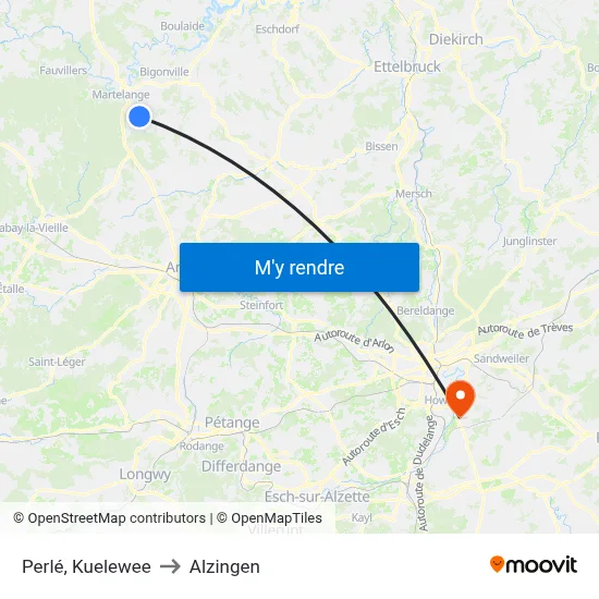 Perlé, Kuelewee to Alzingen map