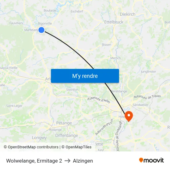 Wolwelange, Ermitage 2 to Alzingen map