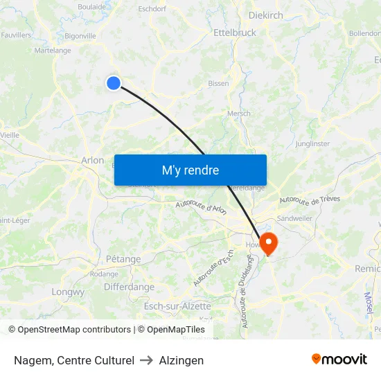Nagem, Centre Culturel to Alzingen map