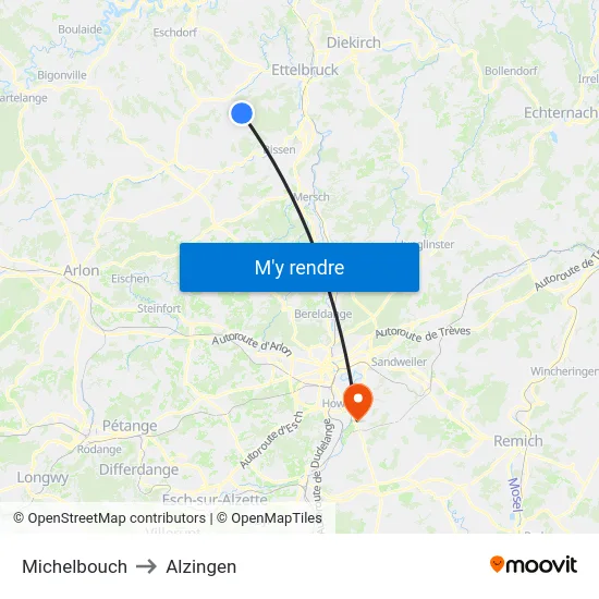 Michelbouch to Alzingen map