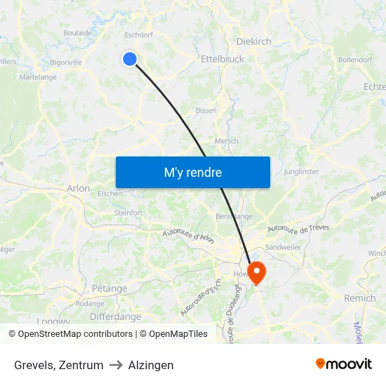 Grevels, Zentrum to Alzingen map