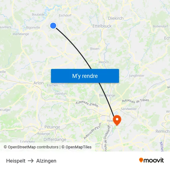 Heispelt to Alzingen map