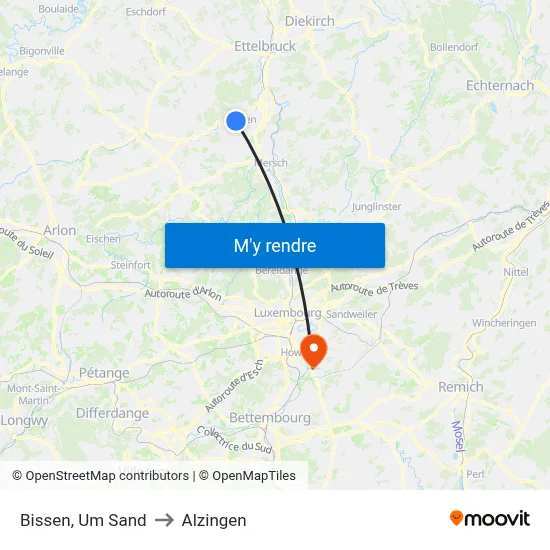 Bissen, Um Sand to Alzingen map