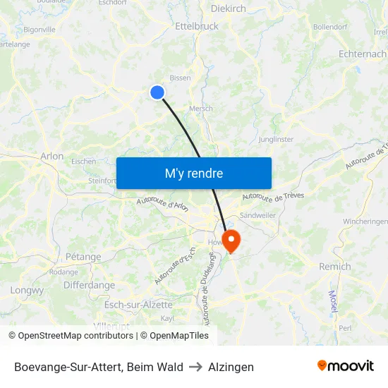 Boevange-Sur-Attert, Beim Wald to Alzingen map