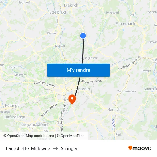 Larochette, Millewee to Alzingen map