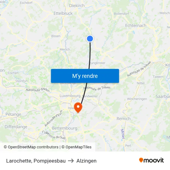 Larochette, Pompjeesbau to Alzingen map