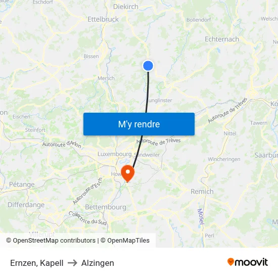Ernzen, Kapell to Alzingen map