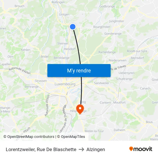 Lorentzweiler, Rue De Blaschette to Alzingen map