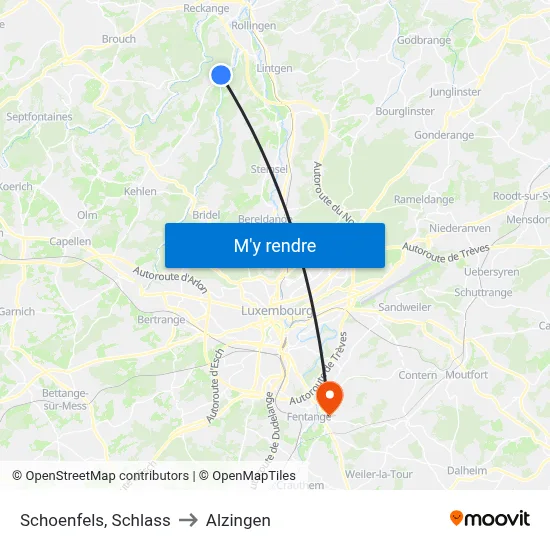 Schoenfels, Schlass to Alzingen map