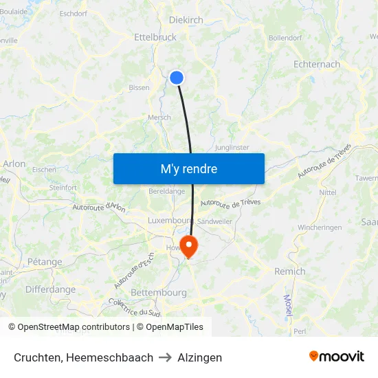 Cruchten, Heemeschbaach to Alzingen map