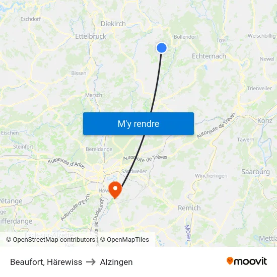 Beaufort, Härewiss to Alzingen map