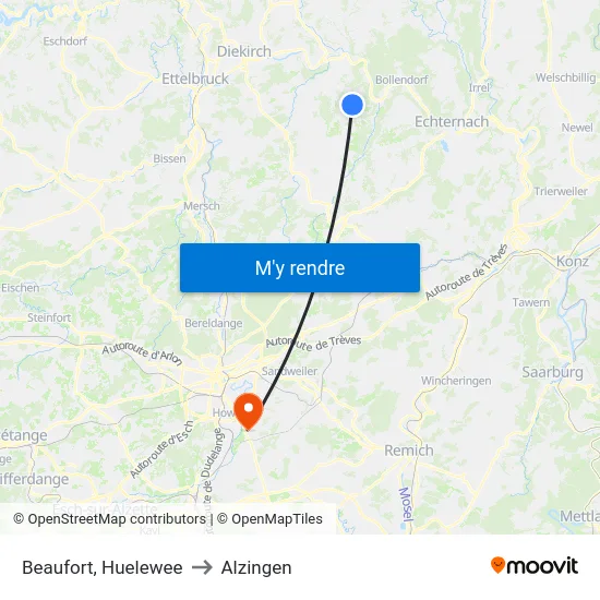 Beaufort, Huelewee to Alzingen map