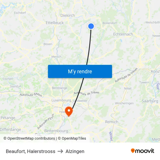 Beaufort, Halerstrooss to Alzingen map