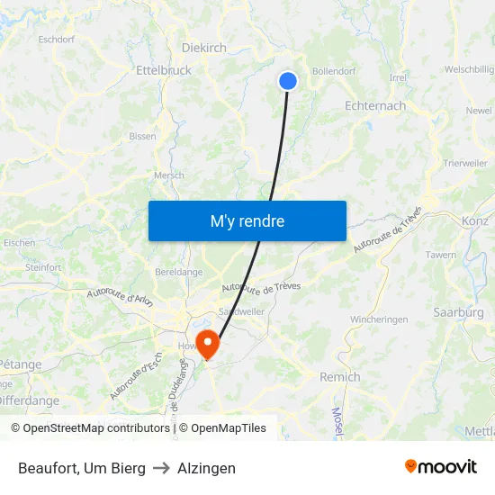 Beaufort, Um Bierg to Alzingen map