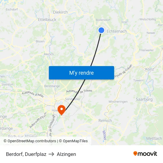 Berdorf, Duerfplaz to Alzingen map