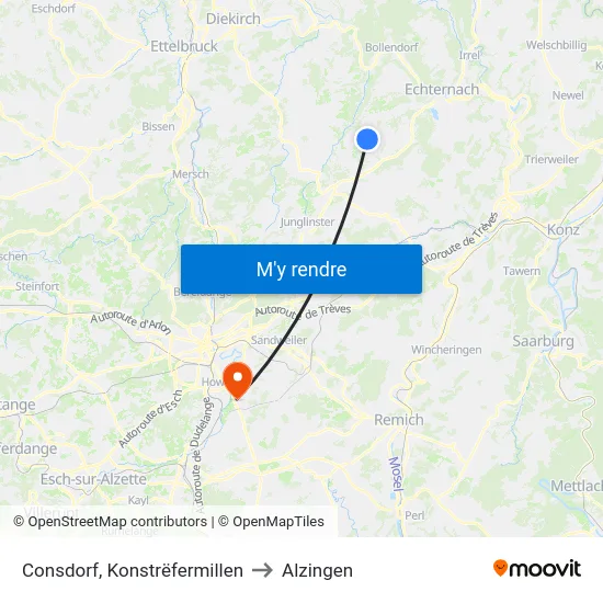 Consdorf, Konstrëfermillen to Alzingen map