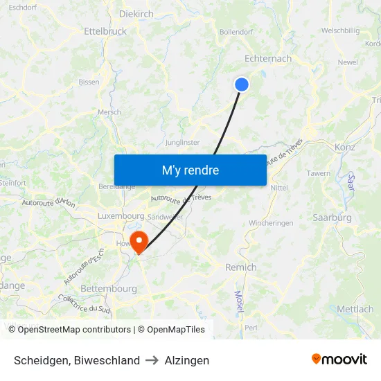 Scheidgen, Biweschland to Alzingen map