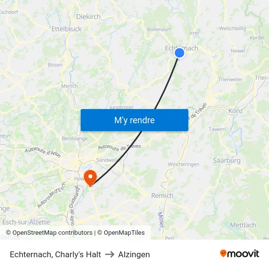 Echternach, Charly's Halt to Alzingen map