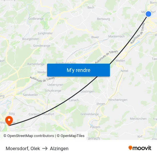 Moersdorf, Olek to Alzingen map