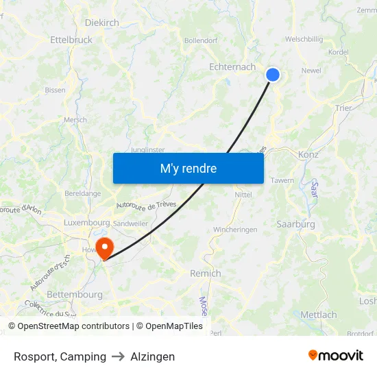 Rosport, Camping to Alzingen map