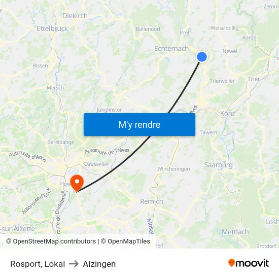 Rosport, Lokal to Alzingen map