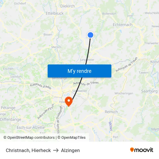 Christnach, Hierheck to Alzingen map