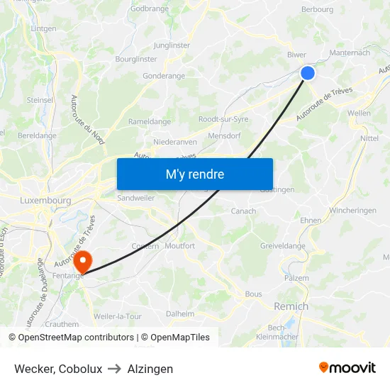 Wecker, Cobolux to Alzingen map