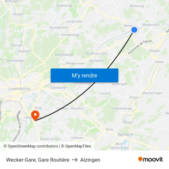Wecker-Gare, Gare Routière to Alzingen map