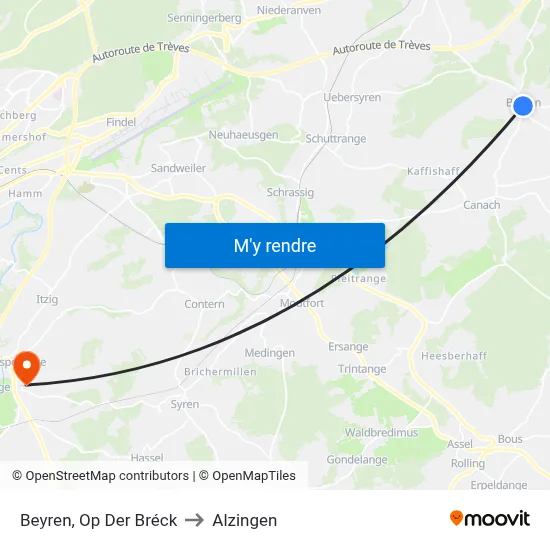 Beyren, Op Der Bréck to Alzingen map