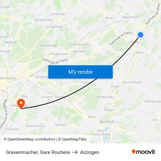 Grevenmacher, Gare Routière to Alzingen map