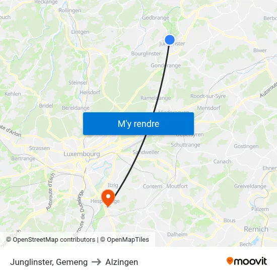 Junglinster, Gemeng to Alzingen map