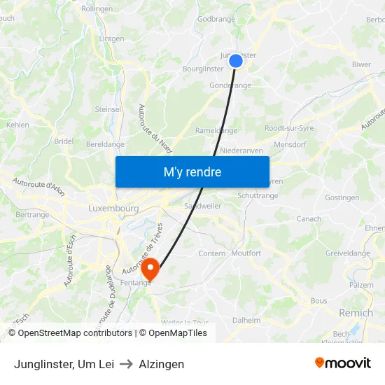 Junglinster, Um Lei to Alzingen map