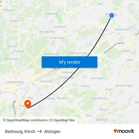 Berbourg, Kiirch to Alzingen map