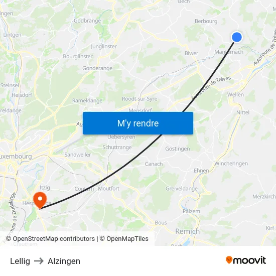 Lellig to Alzingen map