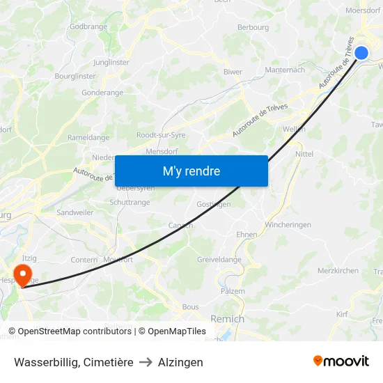 Wasserbillig, Cimetière to Alzingen map