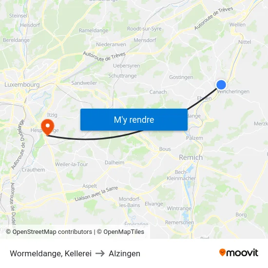 Wormeldange, Kellerei to Alzingen map