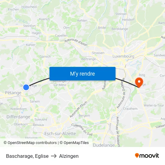 Bascharage, Eglise to Alzingen map