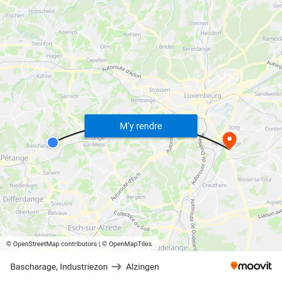 Bascharage, Industriezon to Alzingen map