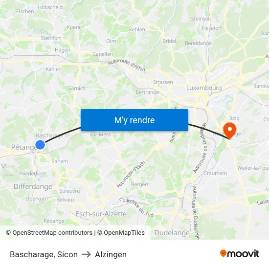 Bascharage, Sicon to Alzingen map