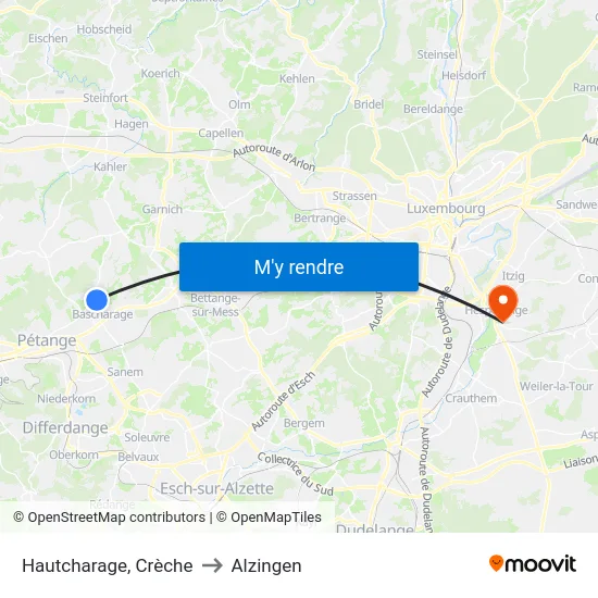 Hautcharage, Crèche to Alzingen map