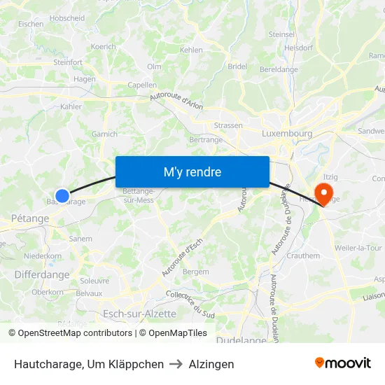 Hautcharage, Um Kläppchen to Alzingen map