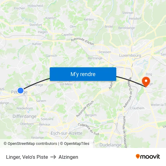 Linger, Velo's Piste to Alzingen map