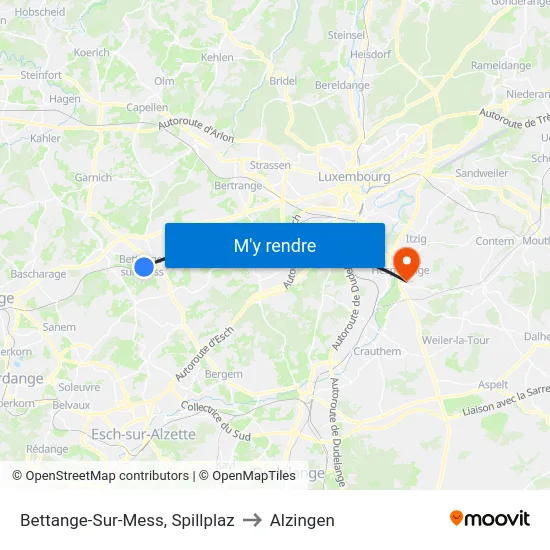 Bettange-Sur-Mess, Spillplaz to Alzingen map