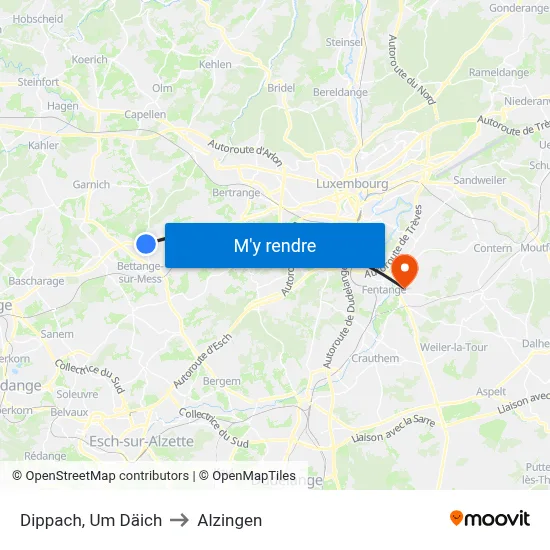 Dippach, Um Däich to Alzingen map