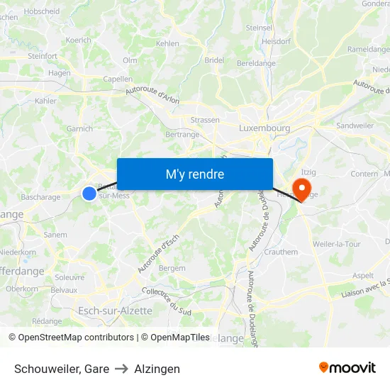 Schouweiler, Gare to Alzingen map