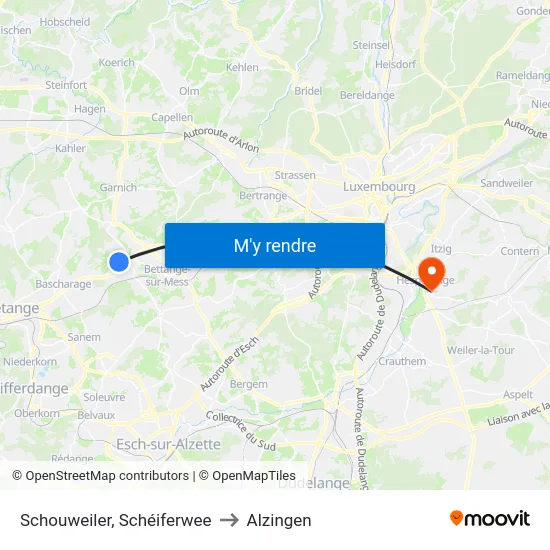 Schouweiler, Schéiferwee to Alzingen map