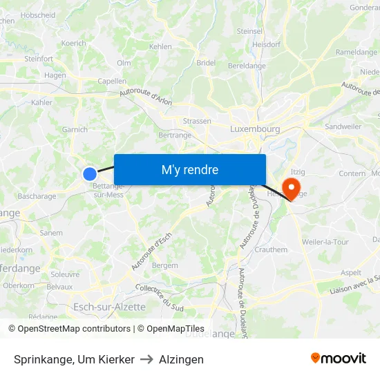 Sprinkange, Um Kierker to Alzingen map